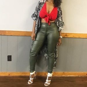 Faux leather green pants